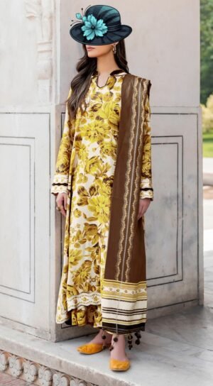 3pcs-print-lawn-Voil-100/100-Dupatta-trouser