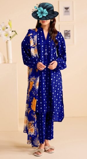 3pcs-print-lawn-Voil-100/100-Dupatta-trouser2