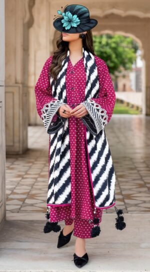 3pcs-print-lawn-Voil-100/100-Dupatta-trouser3